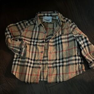 Burberry Beige and Black Plaid Flannel Shirt